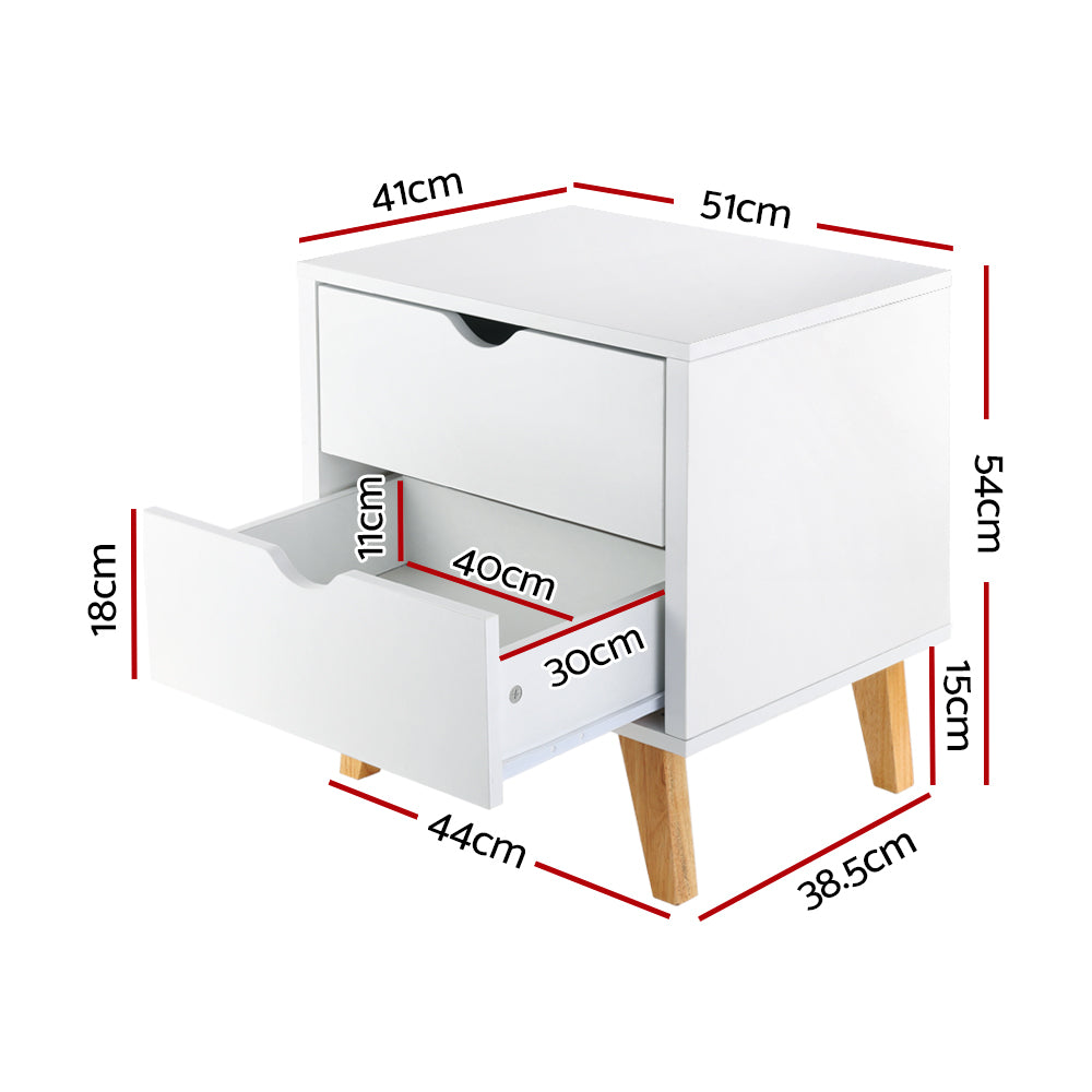 2 Drawer Wooden Bedside Tables - White - image2