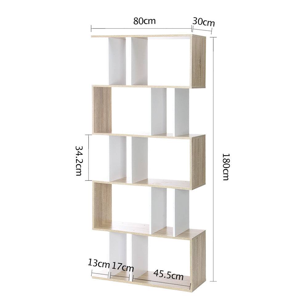 5 Tier Display Book Storage Shelf Unit - White Brown - image2