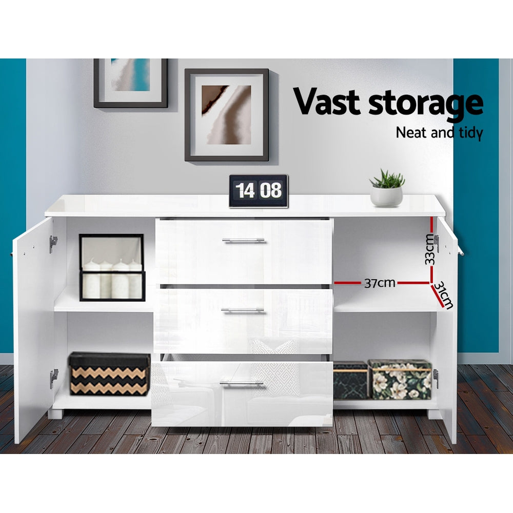 High Gloss Sideboard Storage Cabinet Cupboard - White - image5