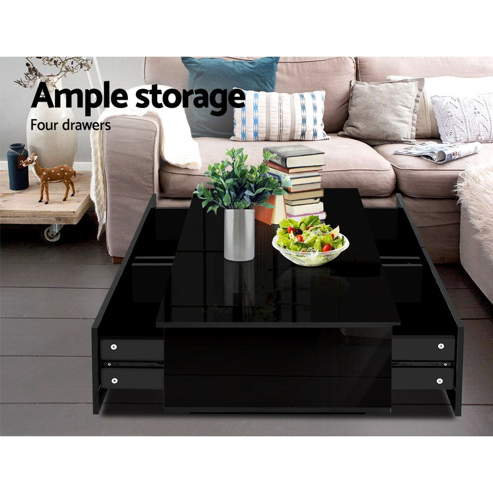 Modern Coffee Table 4 Storage Drawers High Gloss Living Room Furniture Black - image4