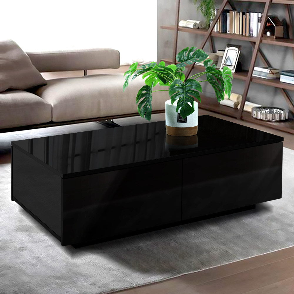 Modern Coffee Table 4 Storage Drawers High Gloss Living Room Furniture Black - image7