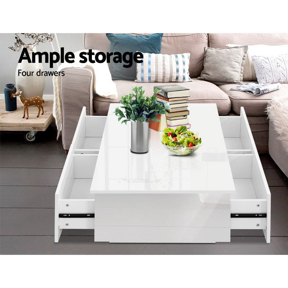 Modern Coffee Table 4 Storage Drawers High Gloss Living Room Furniture White - image4