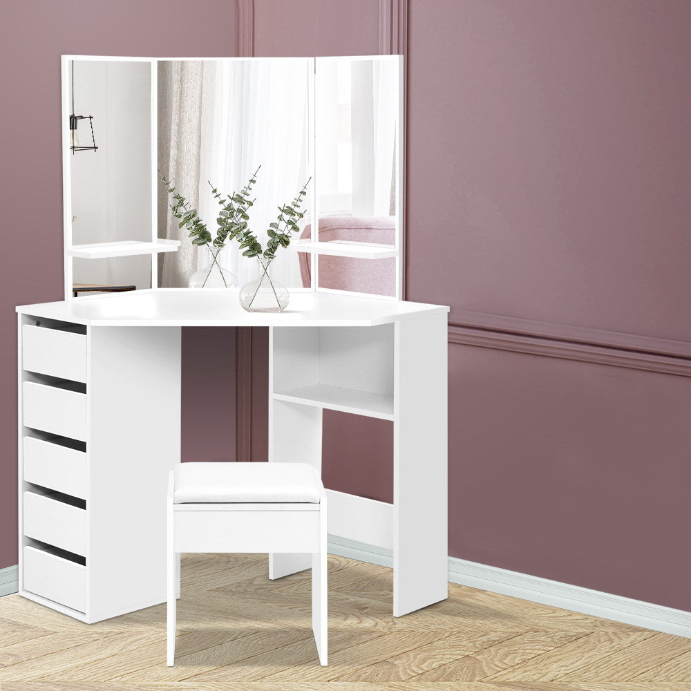 Corner Dressing Table With Mirror Stool White Mirrors Makeup Tables Chair - image7