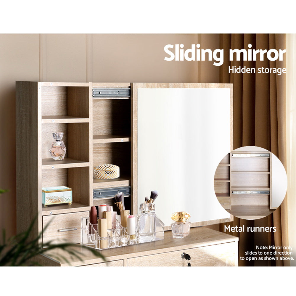 Dressing Table Stool Set Slide Mirror Makeup Vanity Desk Chair Drawer Oak - image5