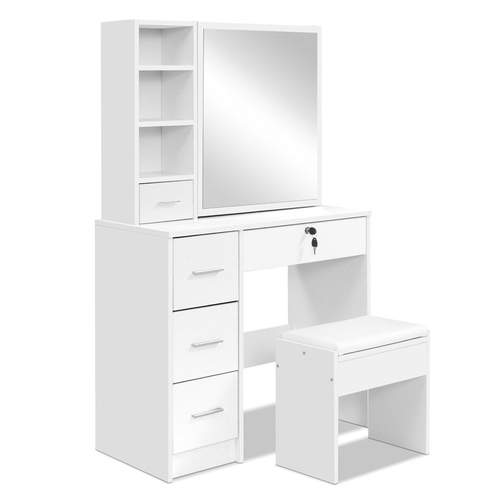 Dressing Table Stool Mirror Jewellery Cabinet Makeup Storage Drawer White - image3