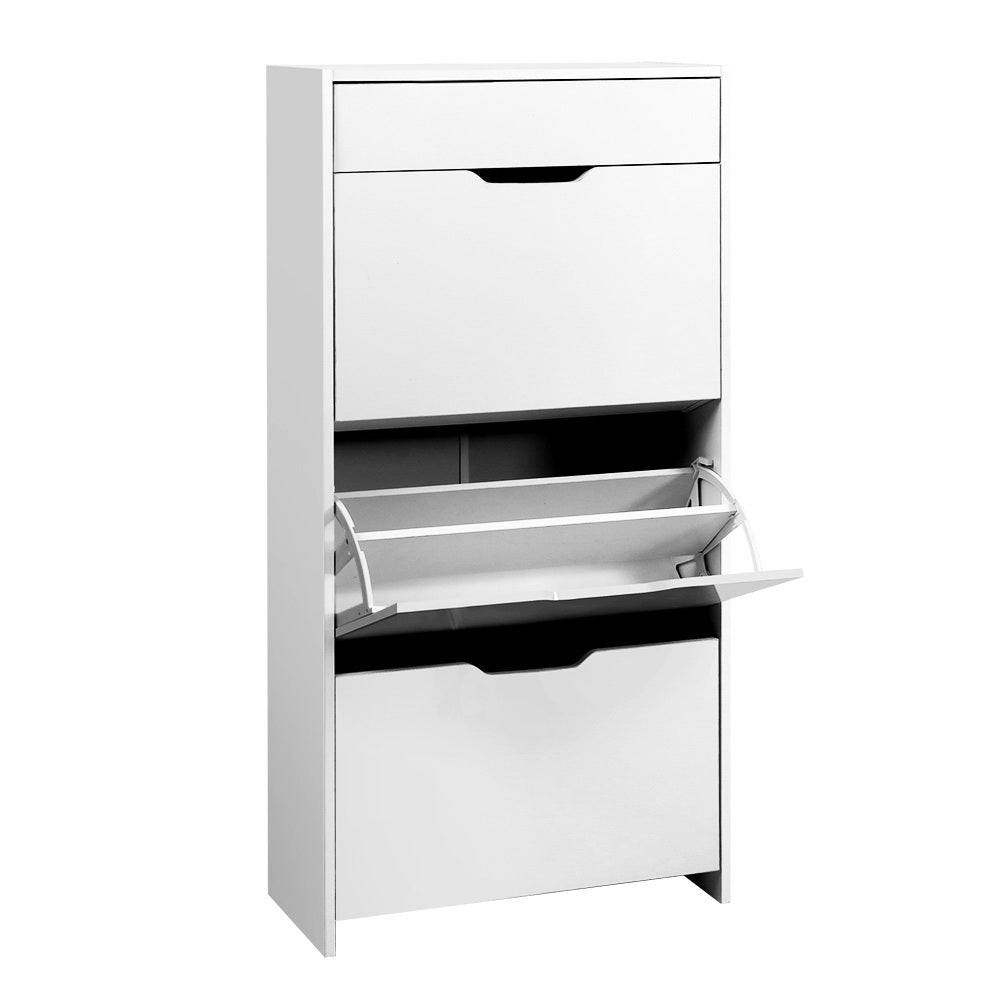 Shoe Cabinet 3 Tier Shoes Storage Drawer High Gloss White Rack Shelf - image1