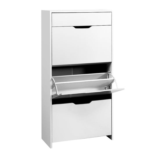 Shoe Cabinet 3 Tier Shoes Storage Drawer High Gloss White Rack Shelf - image1