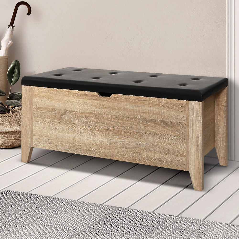 Storage Ottoman Blanket Box Leather Bench Foot Stool Chest Toy Oak Couch - image8