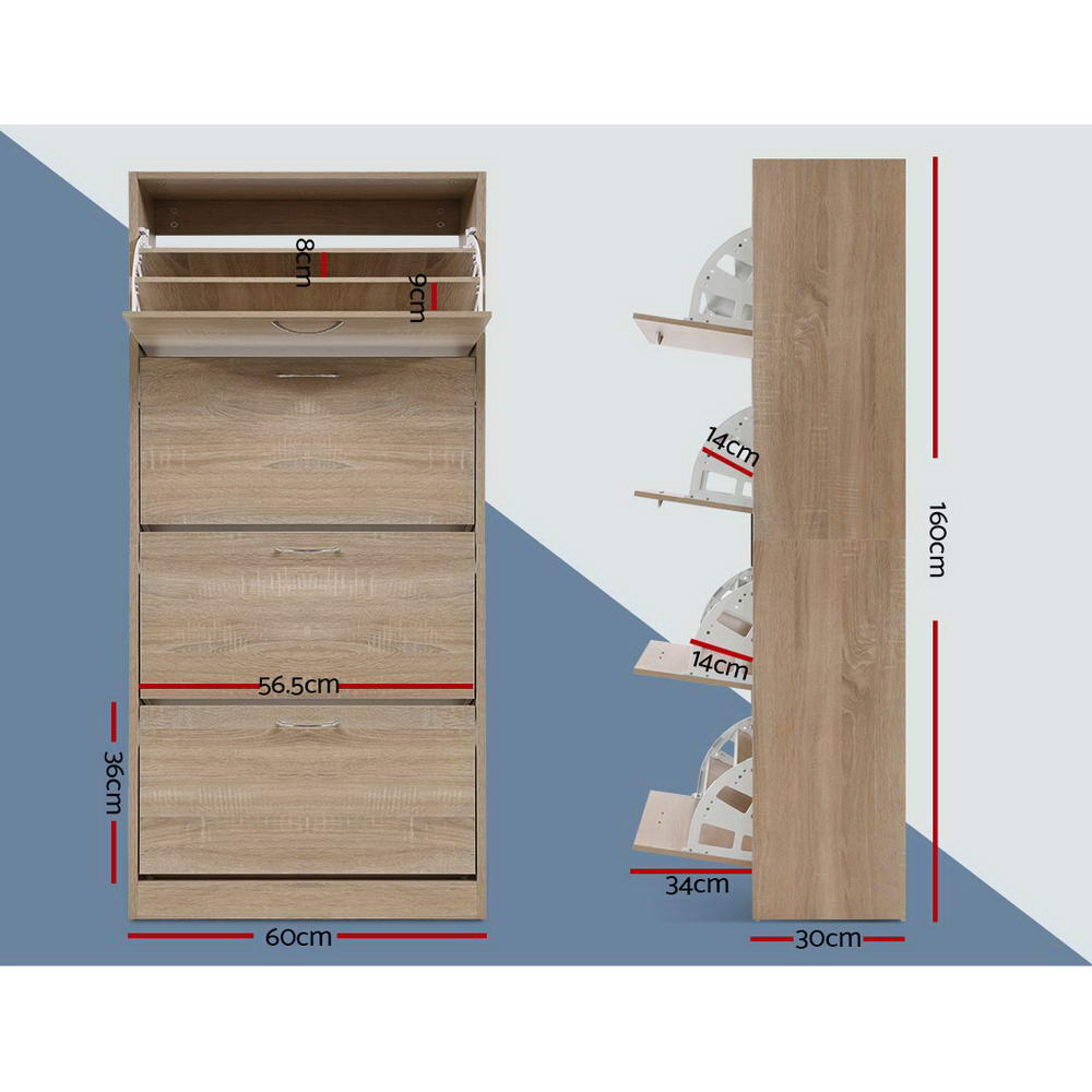 Shoe Cabinet Shoes Storage Rack Organiser 60 Pairs Wood Shelf Drawer - image2