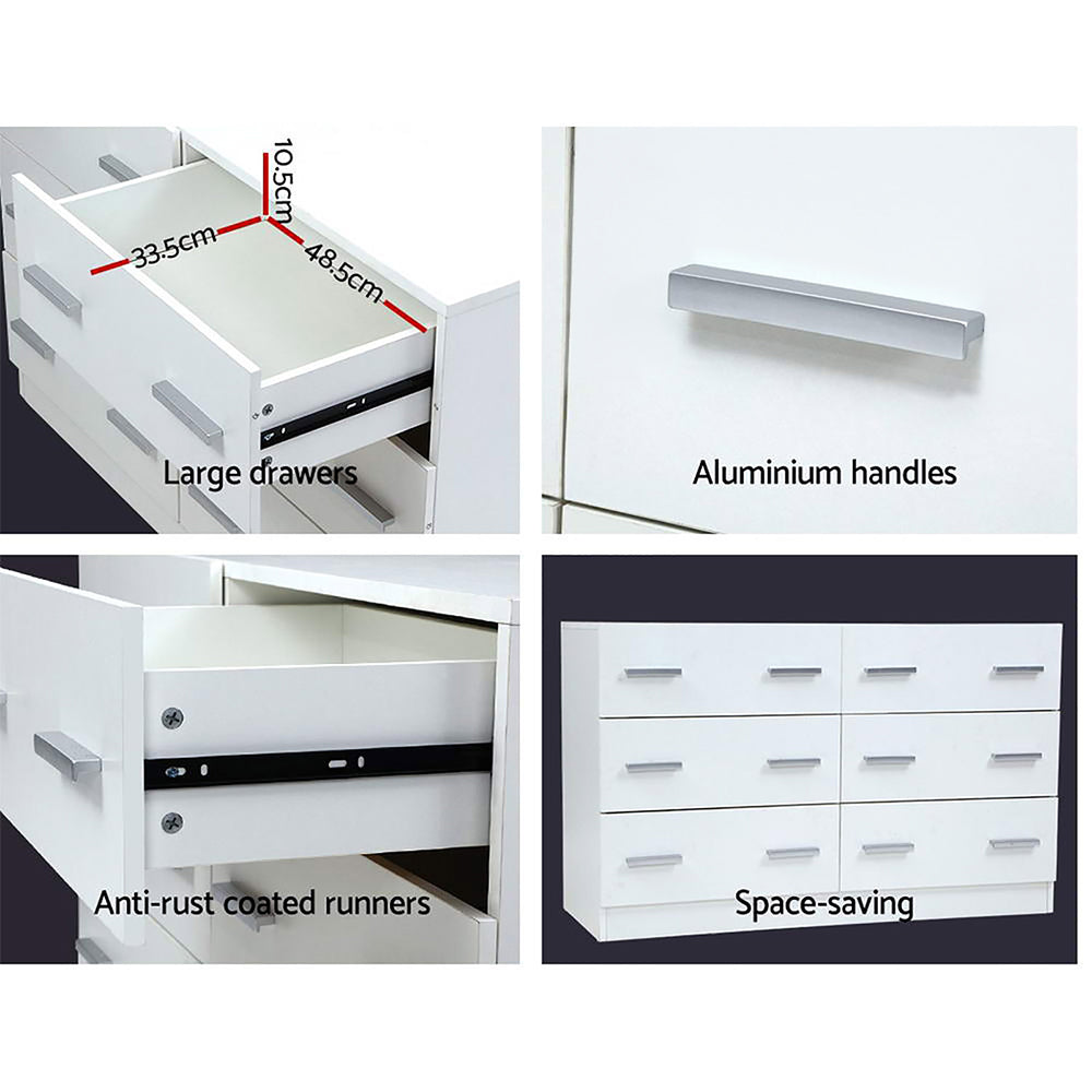 6 Chest of Drawers Cabinet Dresser Tallboy Lowboy Storage Bedroom White - image6