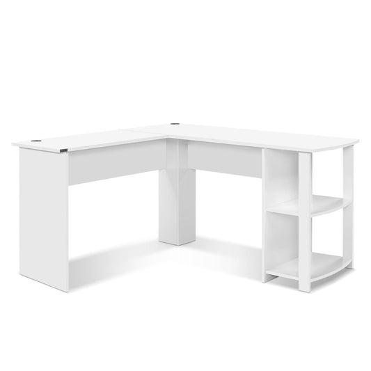 Office Computer Desk Corner Student Study Table Workstation L-Shape Shelf White - image1