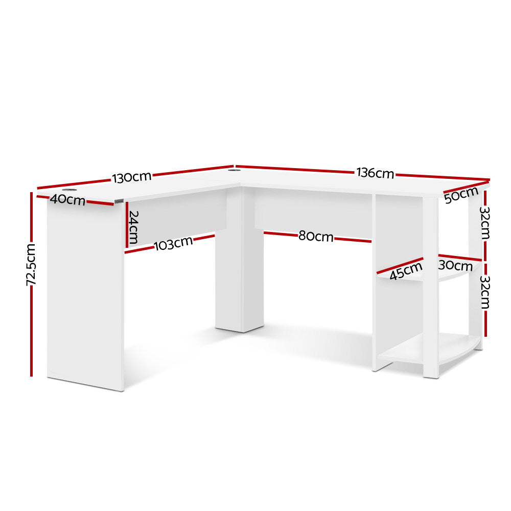 Office Computer Desk Corner Student Study Table Workstation L-Shape Shelf White - image2