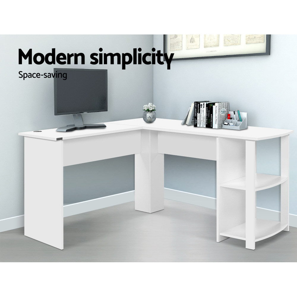 Office Computer Desk Corner Student Study Table Workstation L-Shape Shelf White - image4