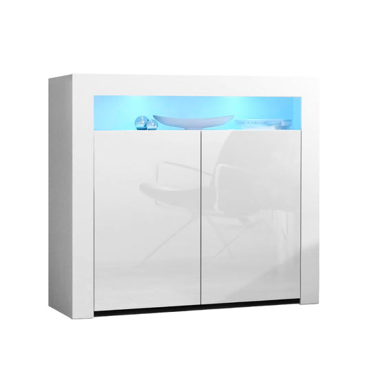 Buffet Sideboard Cabinet LED High Gloss Storage Cupboard 2 Doors White - image1