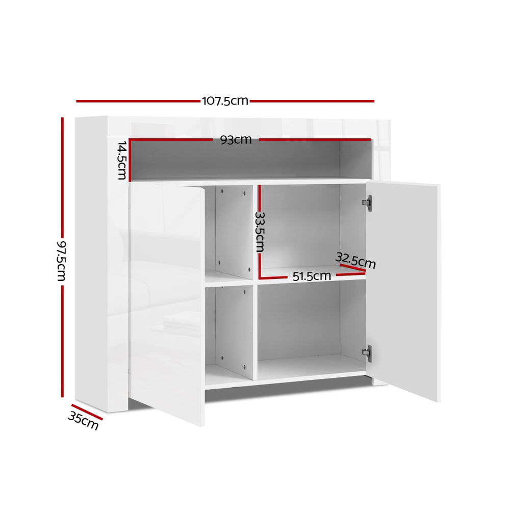 Buffet Sideboard Cabinet LED High Gloss Storage Cupboard 2 Doors White - image2