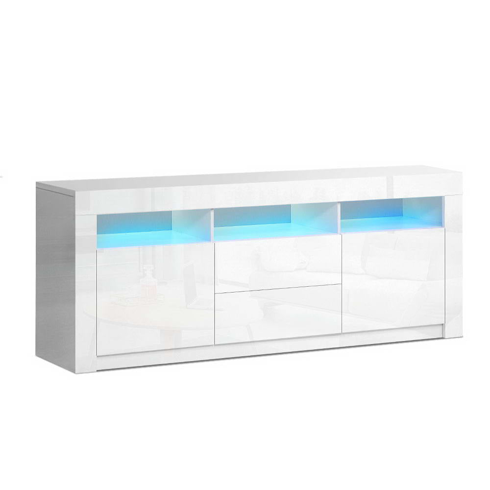 TV Cabinet Entertainment Unit Stand LED Gloss Drawers 160cm White - image1