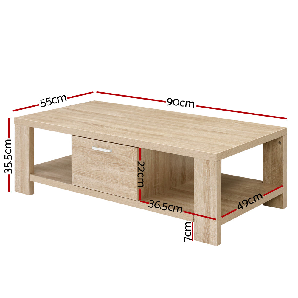 Coffee Table Wooden Shelf Storage Drawer Living Furniture Thick Tabletop - image2