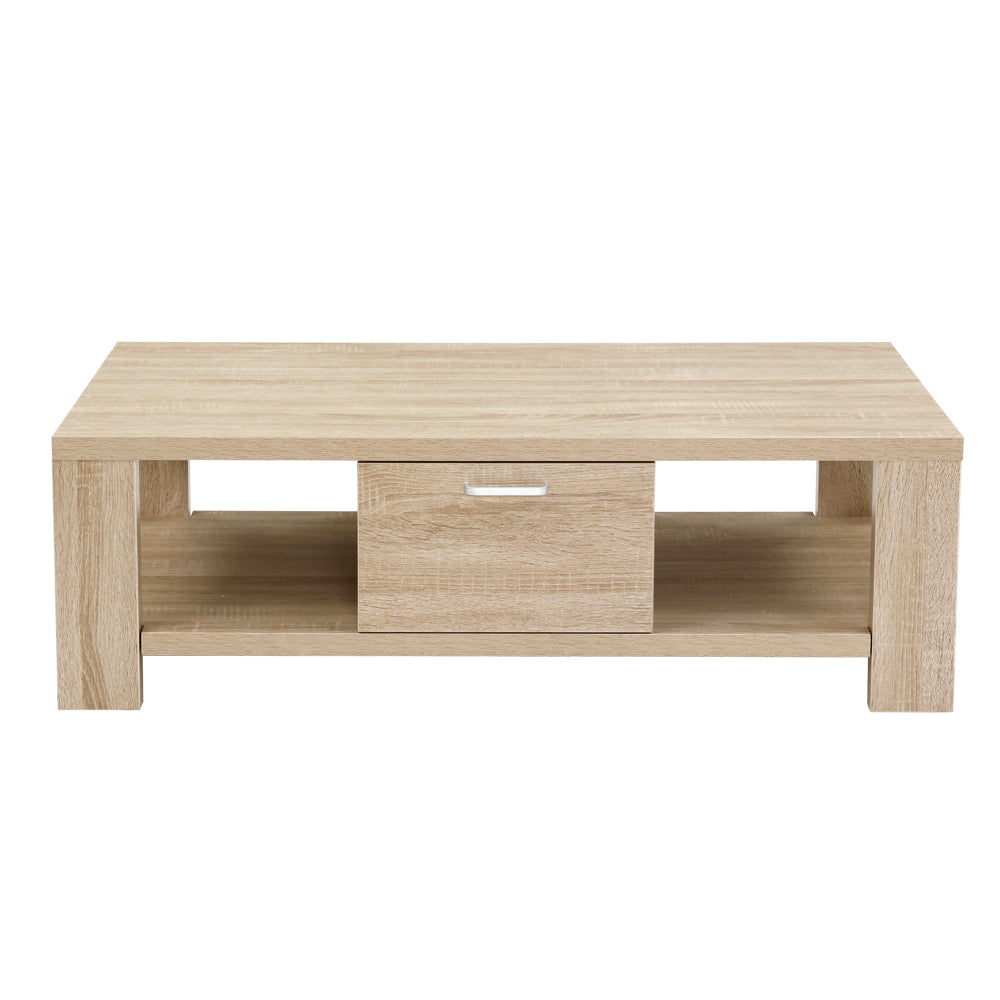 Coffee Table Wooden Shelf Storage Drawer Living Furniture Thick Tabletop - image3