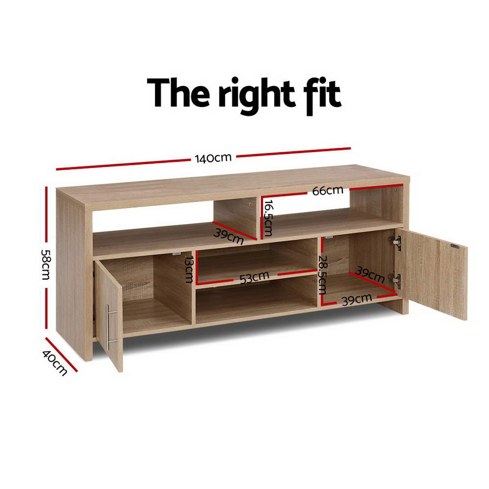 TV Cabinet Entertainment Unit Stand Storage Shelf Sideboard 140cm Oak - image2