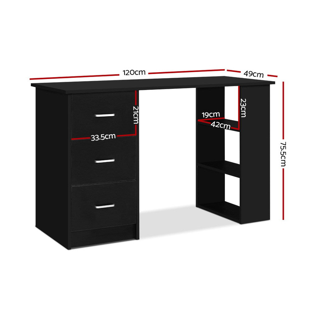 Office Computer Desk Student Study Table Workstation 3 Drawers 120cm Black - image2