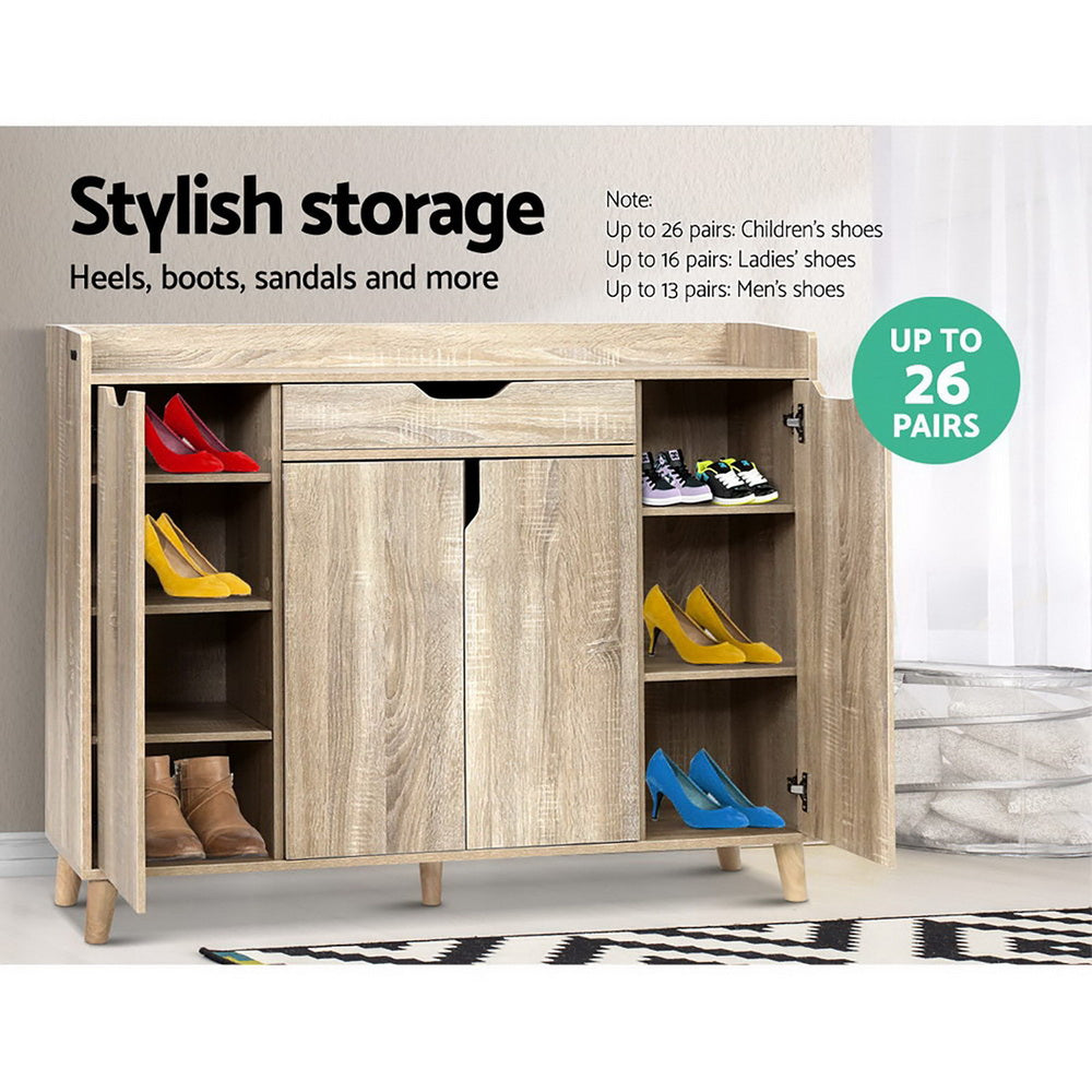 Shoe Cabinet Shoes Storage Rack 120cm Organiser Drawer Cupboard Wood - image5