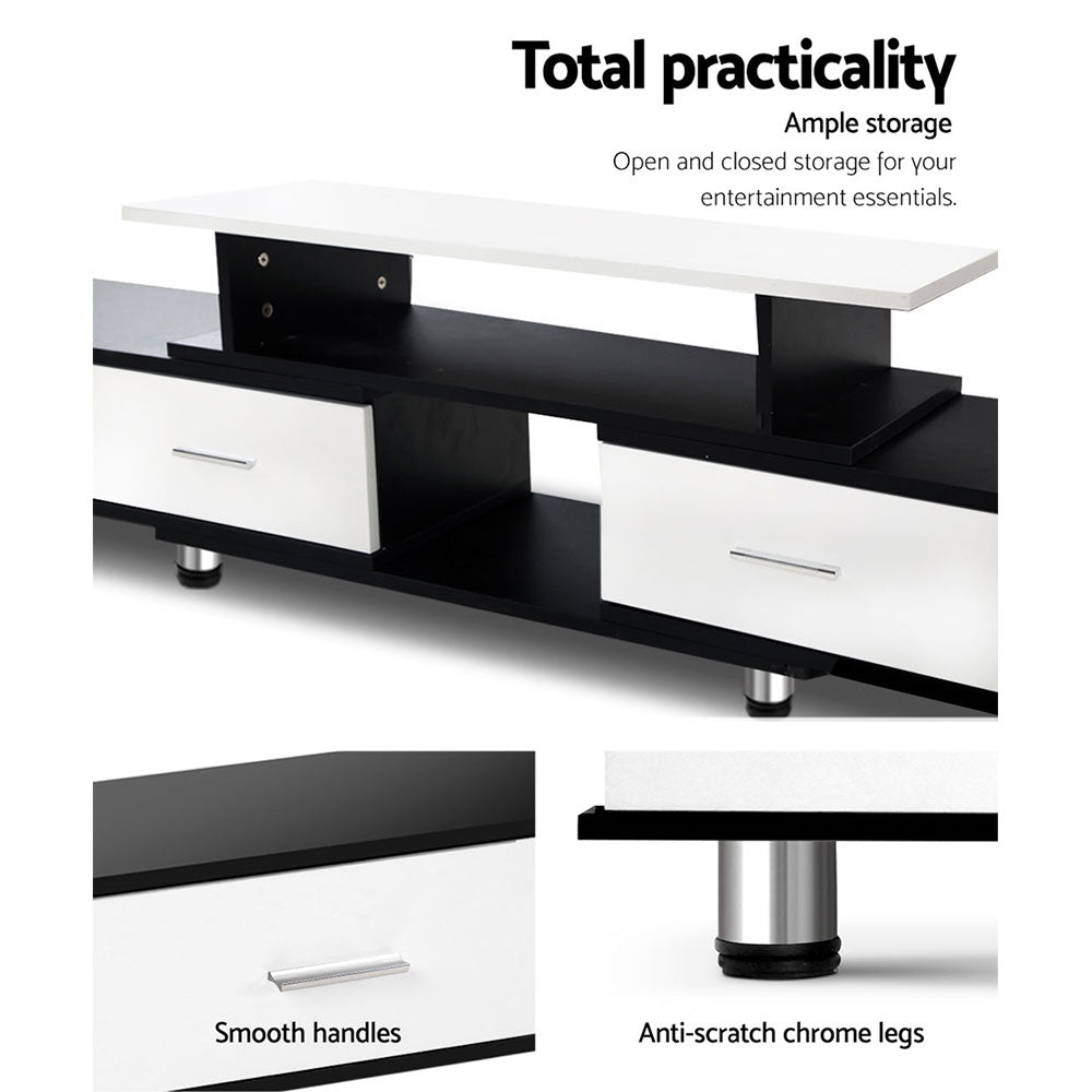 TV Cabinet Entertainment Unit Stand Wooden 160CM To 220CM Storage Drawers Black White - image5