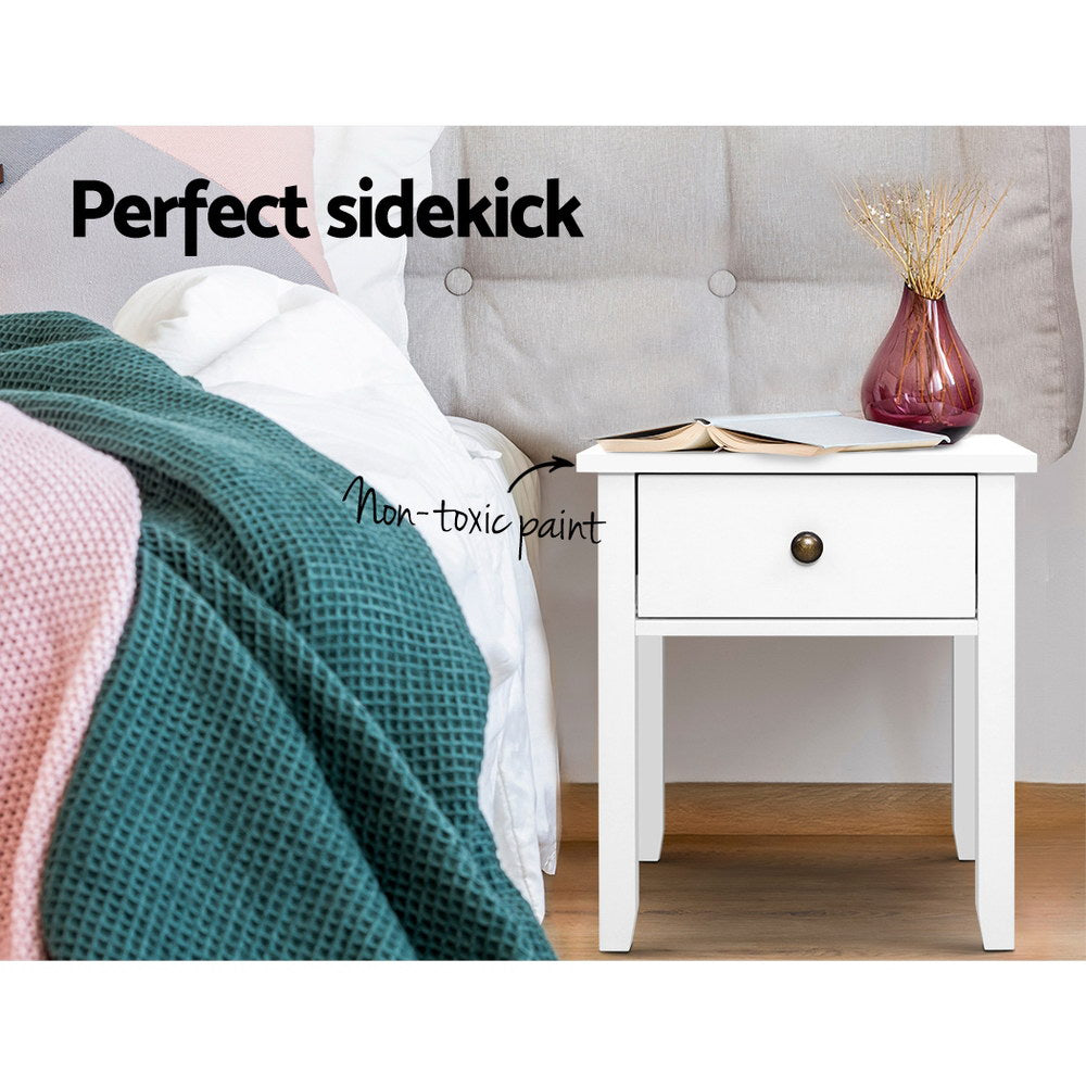 Bedside Tables Drawer Side Table Nightstand White Storage Cabinet White Lamp - image5