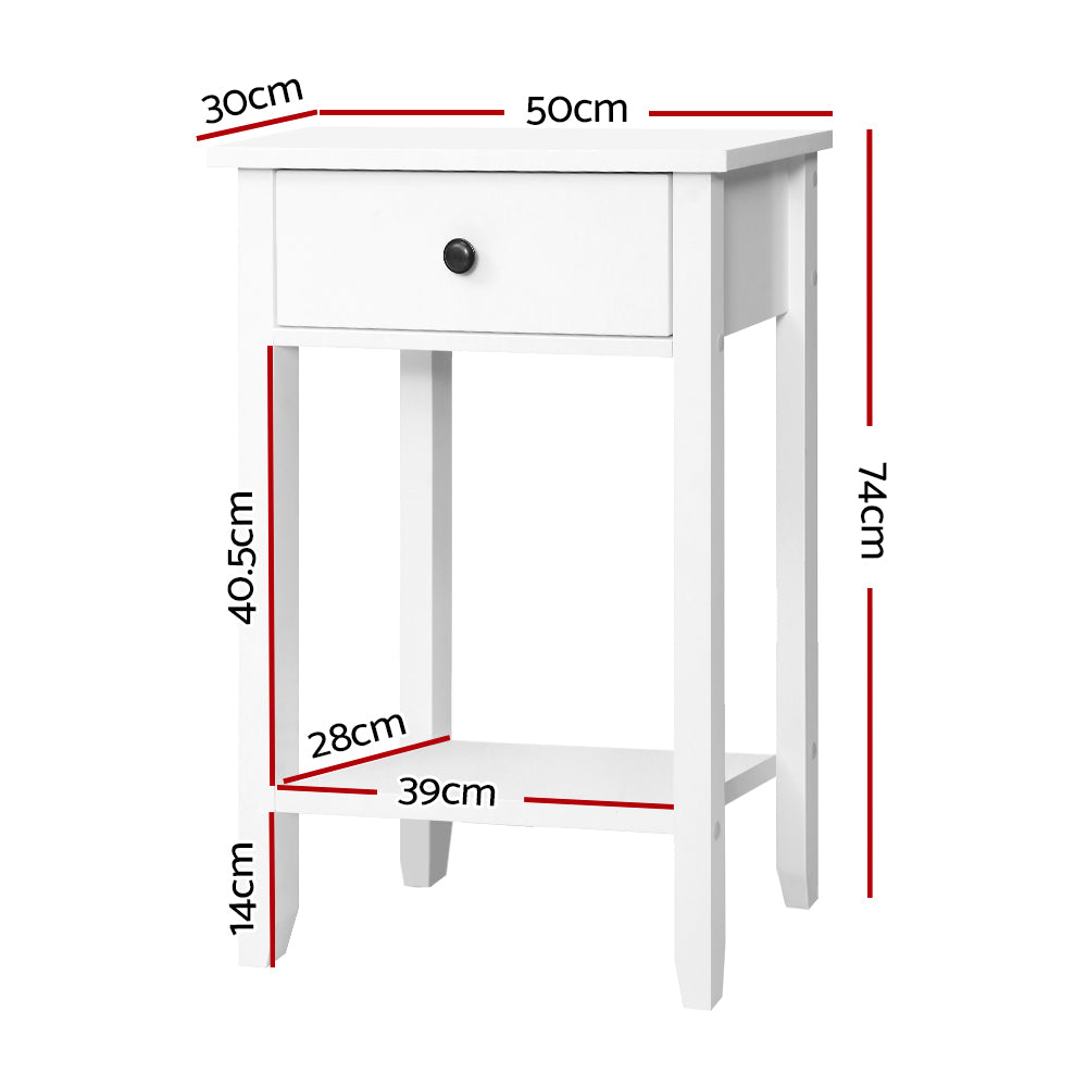 Bedside Tables Drawer Side Table Nightstand White Storage Cabinet White Shelf - image2