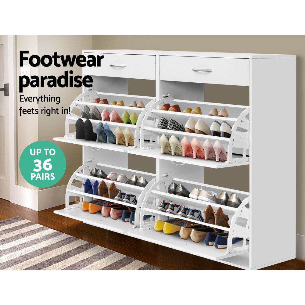 36 Pairs Shoe Cabinet Rack Organisers Storage Shelf Drawer Cupboard White - image4