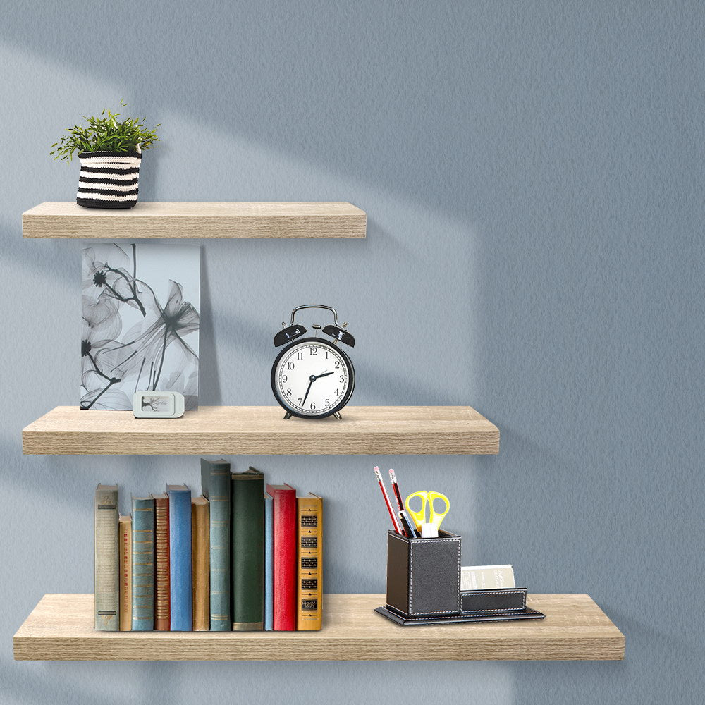 3pcs Wall Floating Shelf Set DIY Mount Storage Book Display Rack Oak - image7