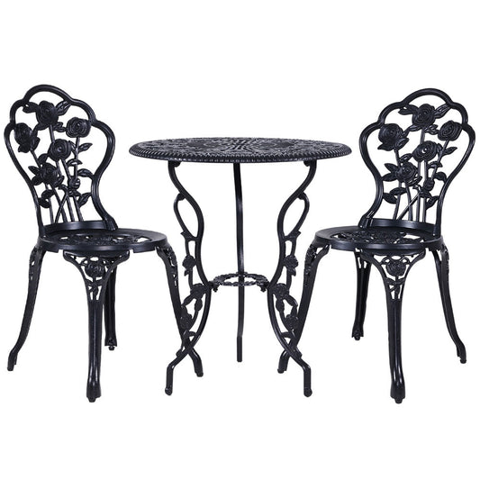 3PC Outdoor Setting Cast Aluminium Bistro Table Chair Patio Black - image1
