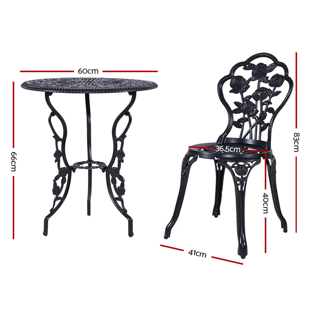 3PC Outdoor Setting Cast Aluminium Bistro Table Chair Patio Black - image2
