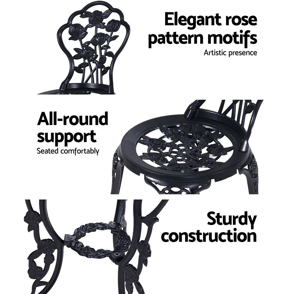 3PC Outdoor Setting Cast Aluminium Bistro Table Chair Patio Black - image4