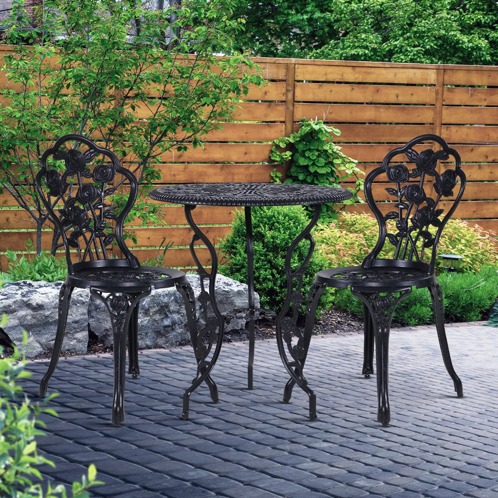 3PC Outdoor Setting Cast Aluminium Bistro Table Chair Patio Black - image8