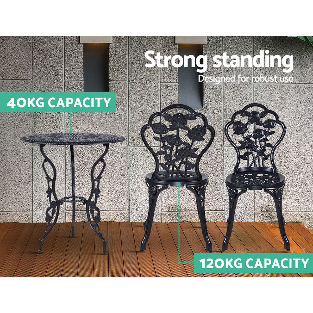 3PC Outdoor Setting Cast Aluminium Bistro Table Chair Patio Black - image12