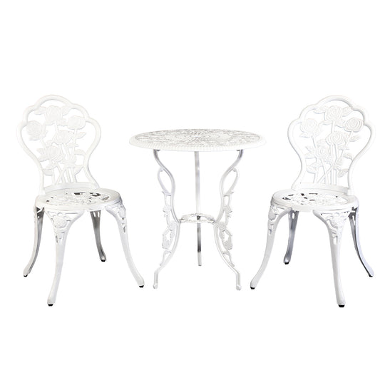 Outdoor Furniture Chairs Table 3pc Aluminium Bistro White - image1