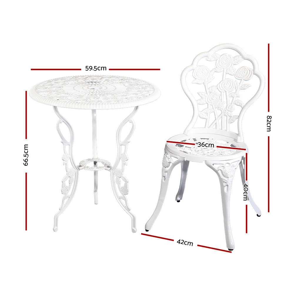 Outdoor Furniture Chairs Table 3pc Aluminium Bistro White - image2