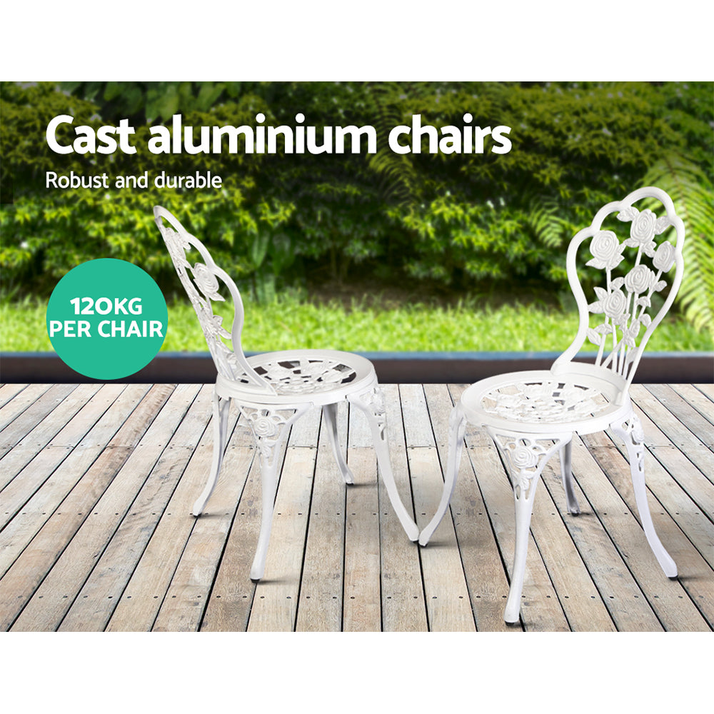 Outdoor Furniture Chairs Table 3pc Aluminium Bistro White - image3