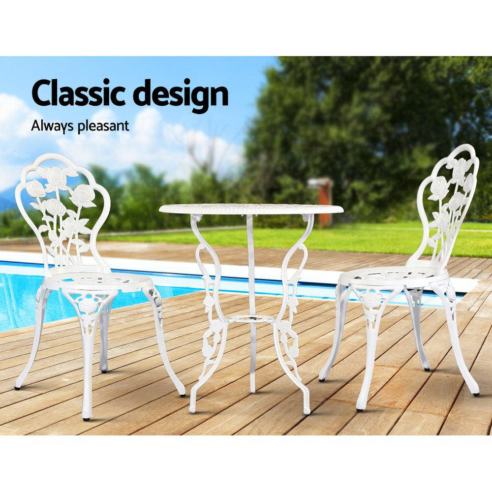 Outdoor Furniture Chairs Table 3pc Aluminium Bistro White - image9