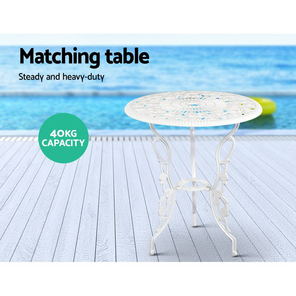 Outdoor Furniture Chairs Table 3pc Aluminium Bistro White - image11