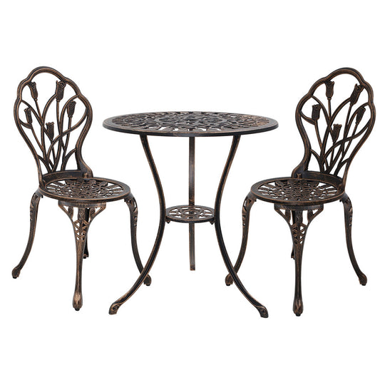 3PC Outdoor Setting Cast Aluminium Bistro Table Chair Patio Bronze - image1