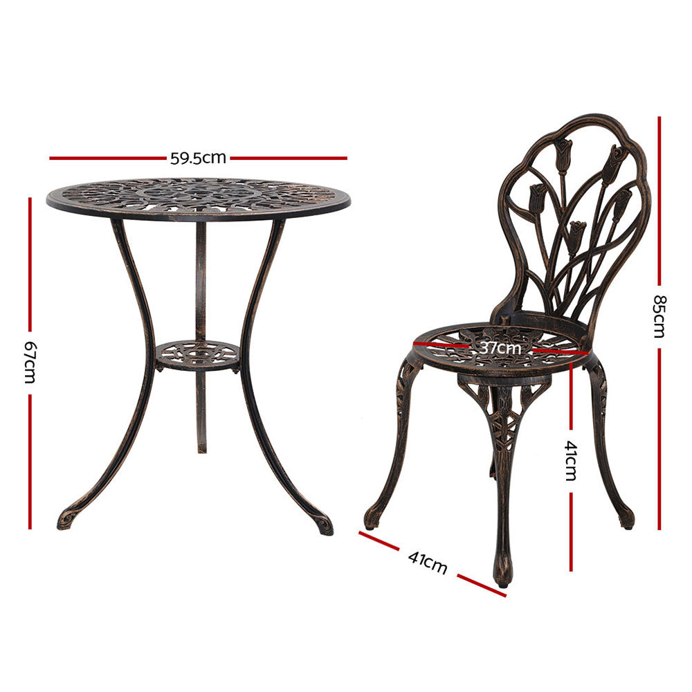 3PC Outdoor Setting Cast Aluminium Bistro Table Chair Patio Bronze - image2