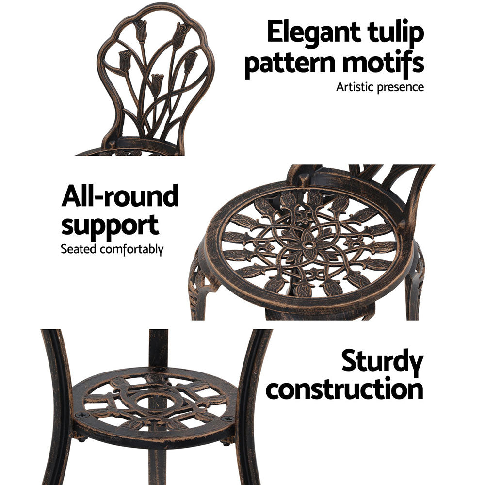 3PC Outdoor Setting Cast Aluminium Bistro Table Chair Patio Bronze - image4