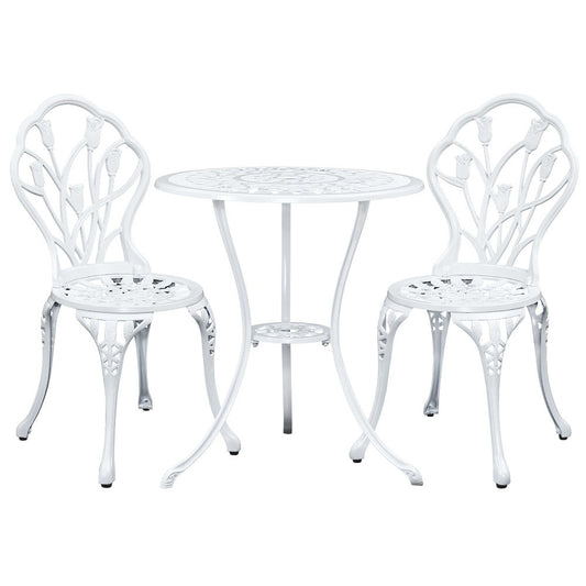 3PC Outdoor Setting Cast Aluminium Bistro Table Chair Patio White - image1