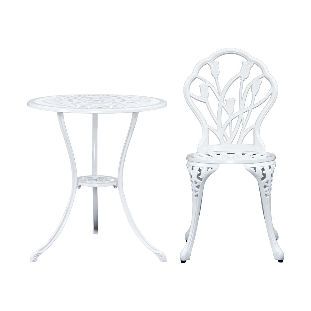 3PC Outdoor Setting Cast Aluminium Bistro Table Chair Patio White - image3