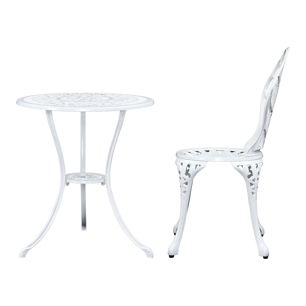 3PC Outdoor Setting Cast Aluminium Bistro Table Chair Patio White - image4