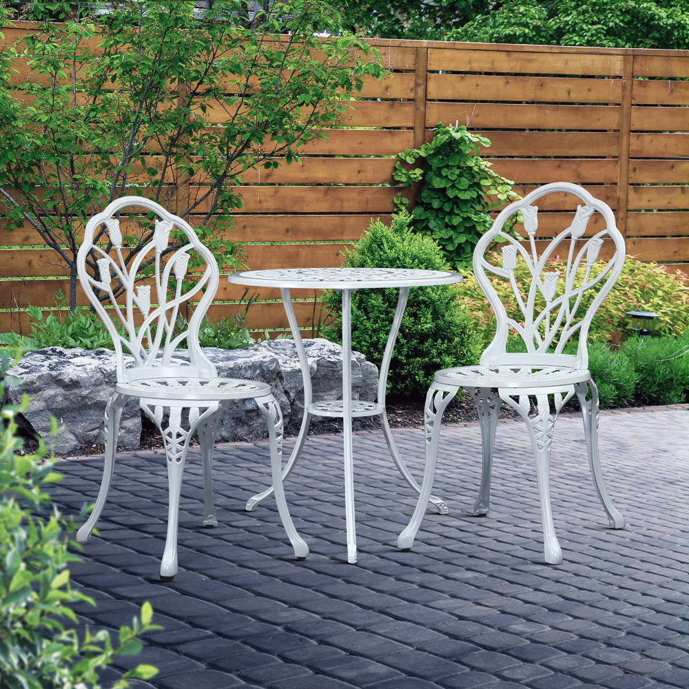 3PC Outdoor Setting Cast Aluminium Bistro Table Chair Patio White - image8
