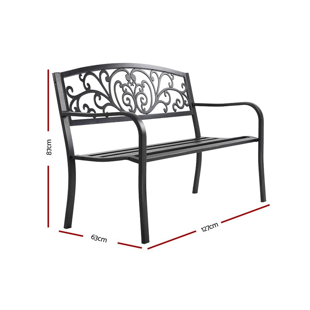 Garden Bench Seat Outdoor Chair Steel Iron Patio Furniture Lounge Porch Lounger Vintage Black Gardeon - image2