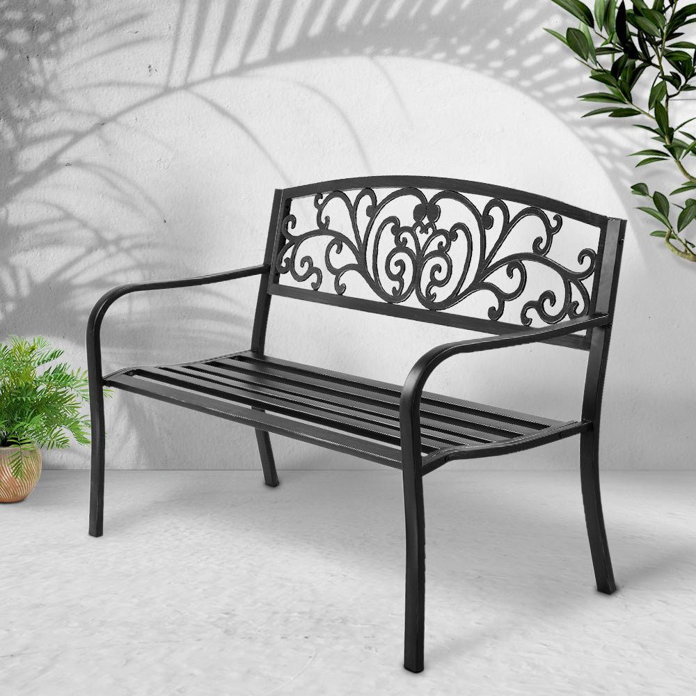 Garden Bench Seat Outdoor Chair Steel Iron Patio Furniture Lounge Porch Lounger Vintage Black Gardeon - image7