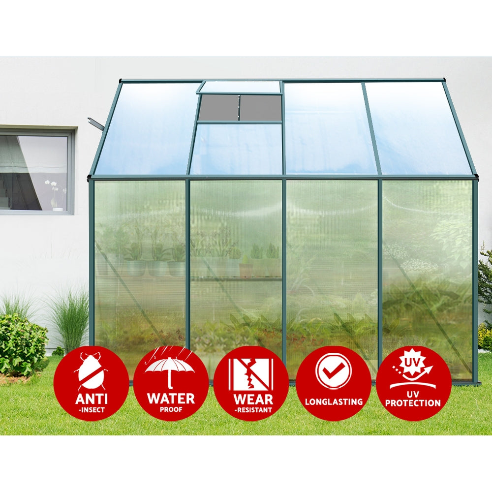 Greenfingers Greenhouse Aluminium Green House Garden Polycarbonate 2.52x1.27M - image5